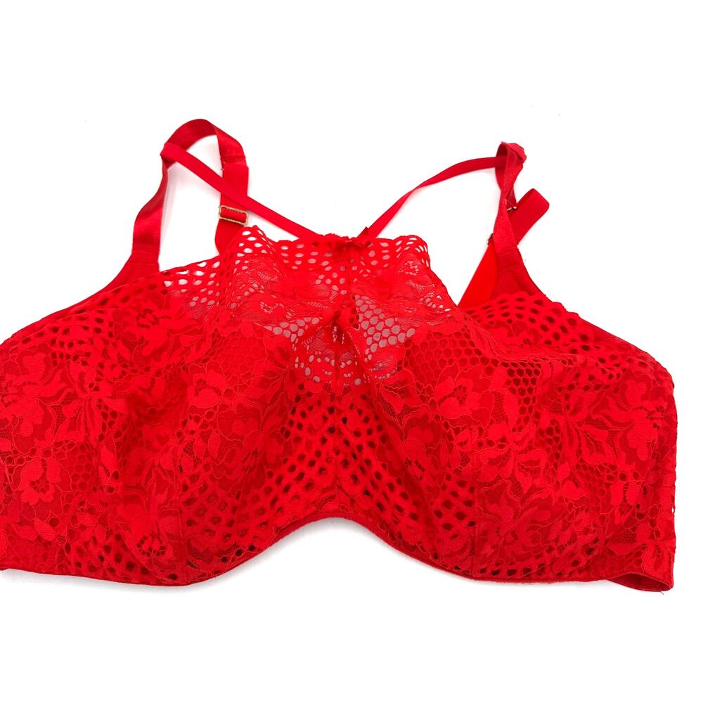 Cacique Red Lace High Neck French Blaconette Bra Size 42DD